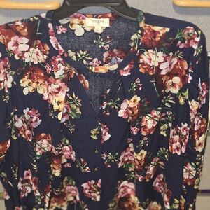Umgee Floral Blouse in Navy and Pink